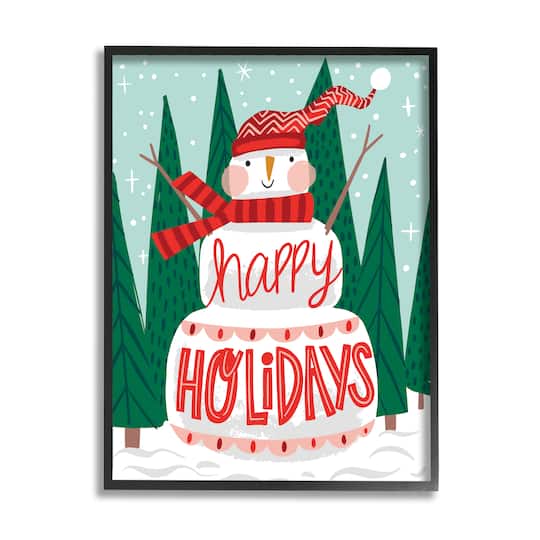 Stupell Industries Happy Holidays Happy Snowman Framed Giclee Art